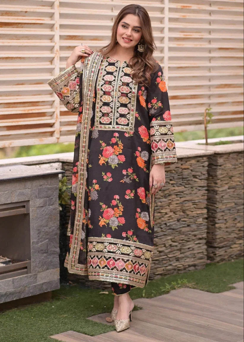 Aneela's Embroidered 3 Piece Suit Premium - Redefine Elegance
