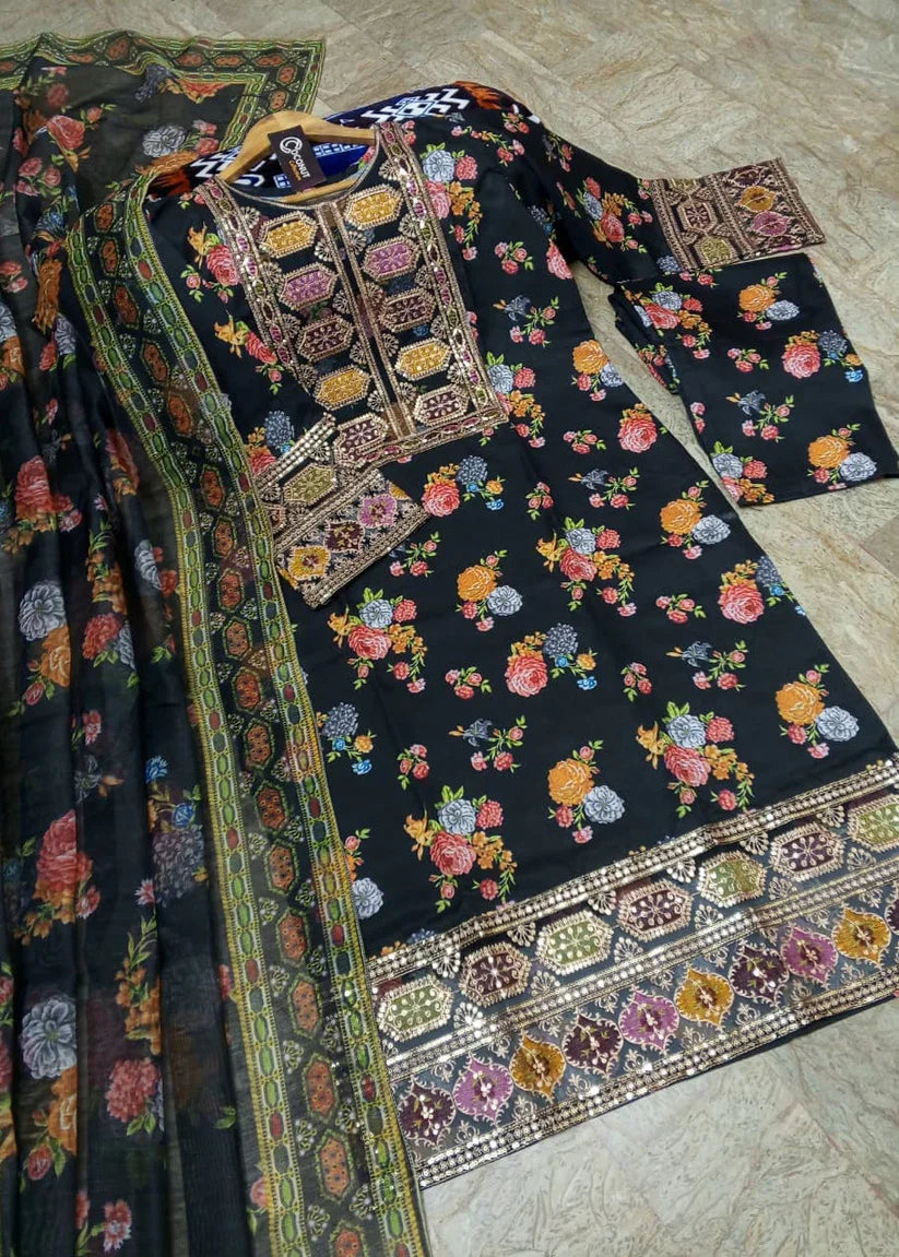 Aneela's Embroidered 3 Piece Suit Premium - Redefine Elegance