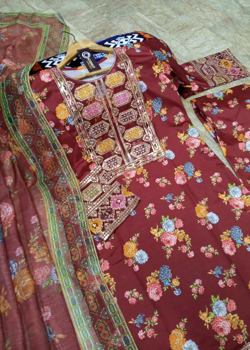 Aneela's Embroidered 3 Piece Suit Premium - Redefine Elegance