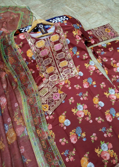 Aneela's Embroidered 3 Piece Suit Premium - Redefine Elegance