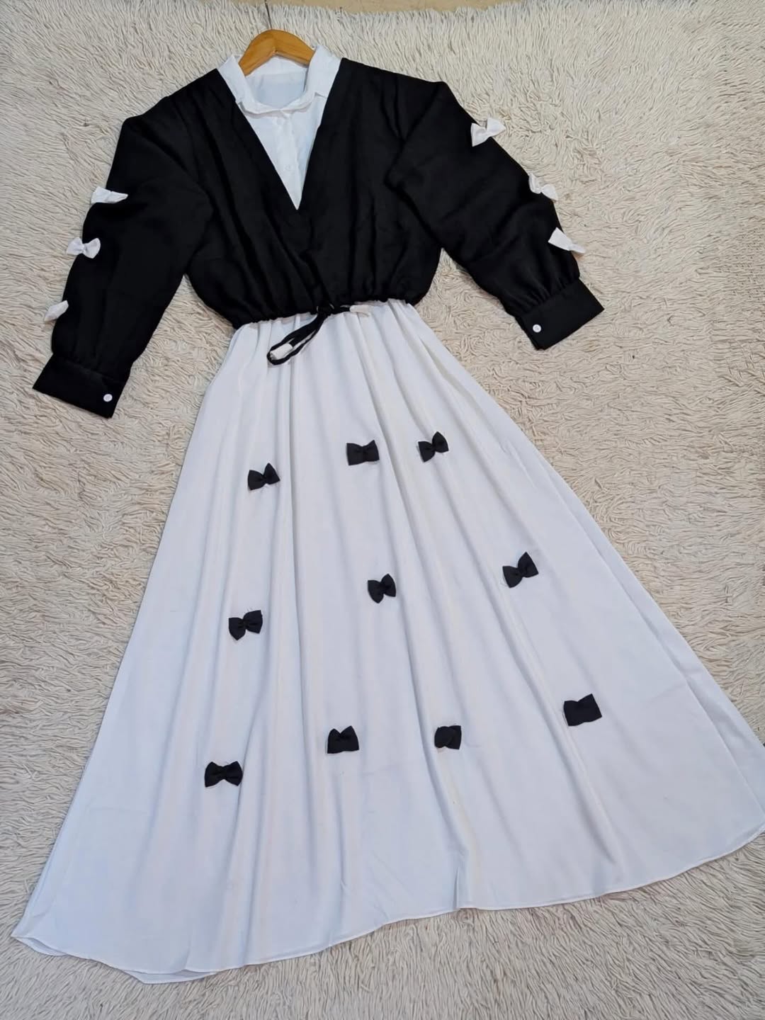 Elegant Bow- Attached Maxi Frock With Top 2Piece Set-