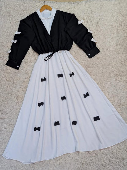 Elegant Bow- Attached Maxi Frock With Top 2Piece Set-