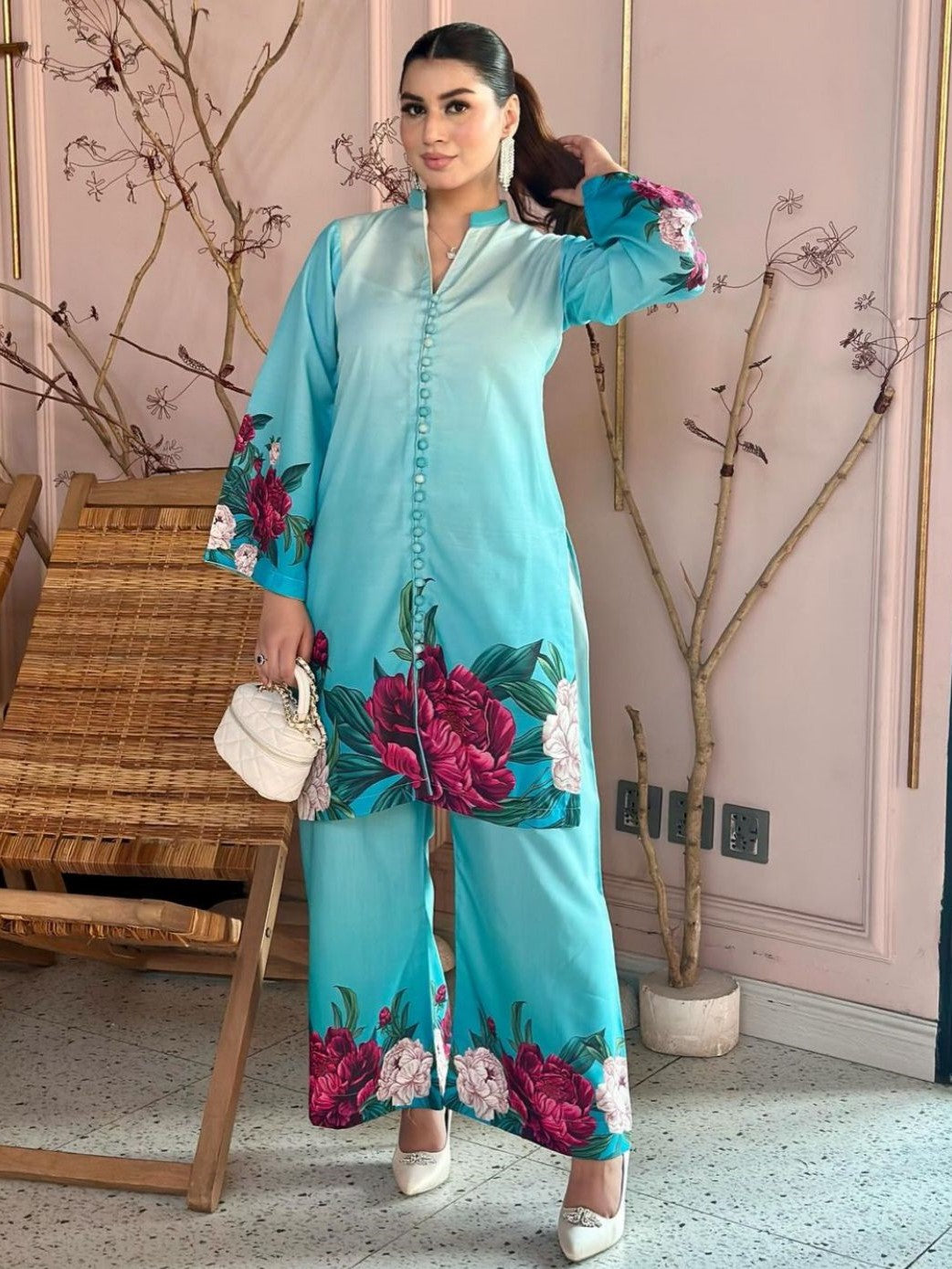 Digital Front &amp; Back Floral Print Co-Ord Set 2PCs 🌸✨