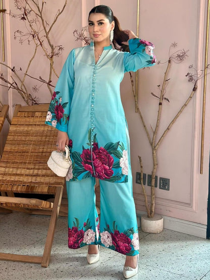 Digital Front &amp; Back Floral Print Co-Ord Set 2PCs 🌸✨