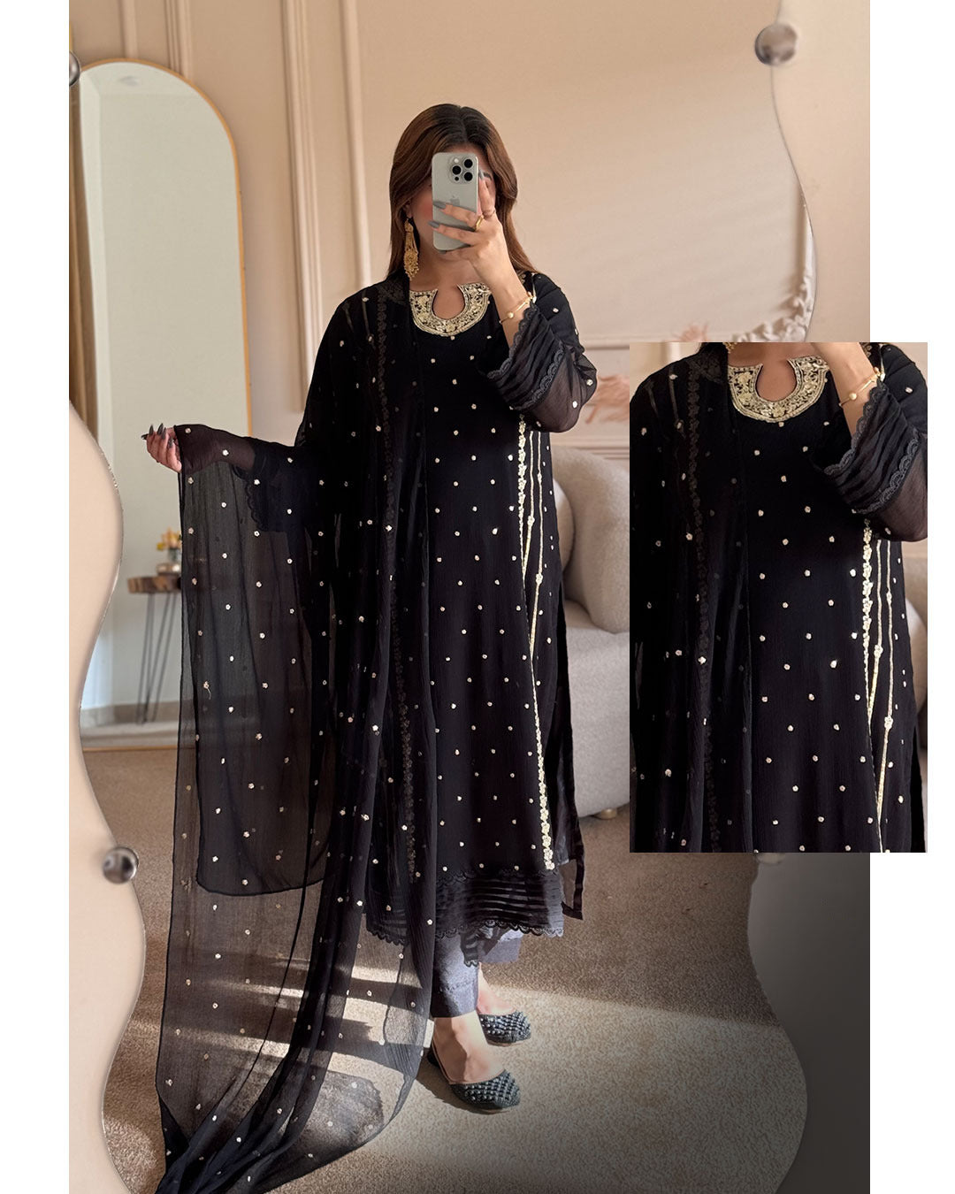 Luxe 3PCs Organza Suit - Long Shirt ✨️