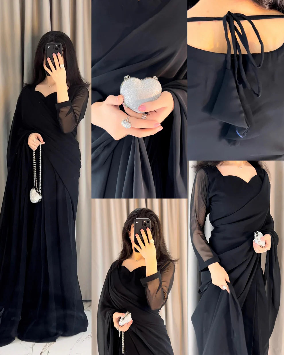 Plain Heart Shaped Neck Grace Signature With Dori Chiffon Saree
