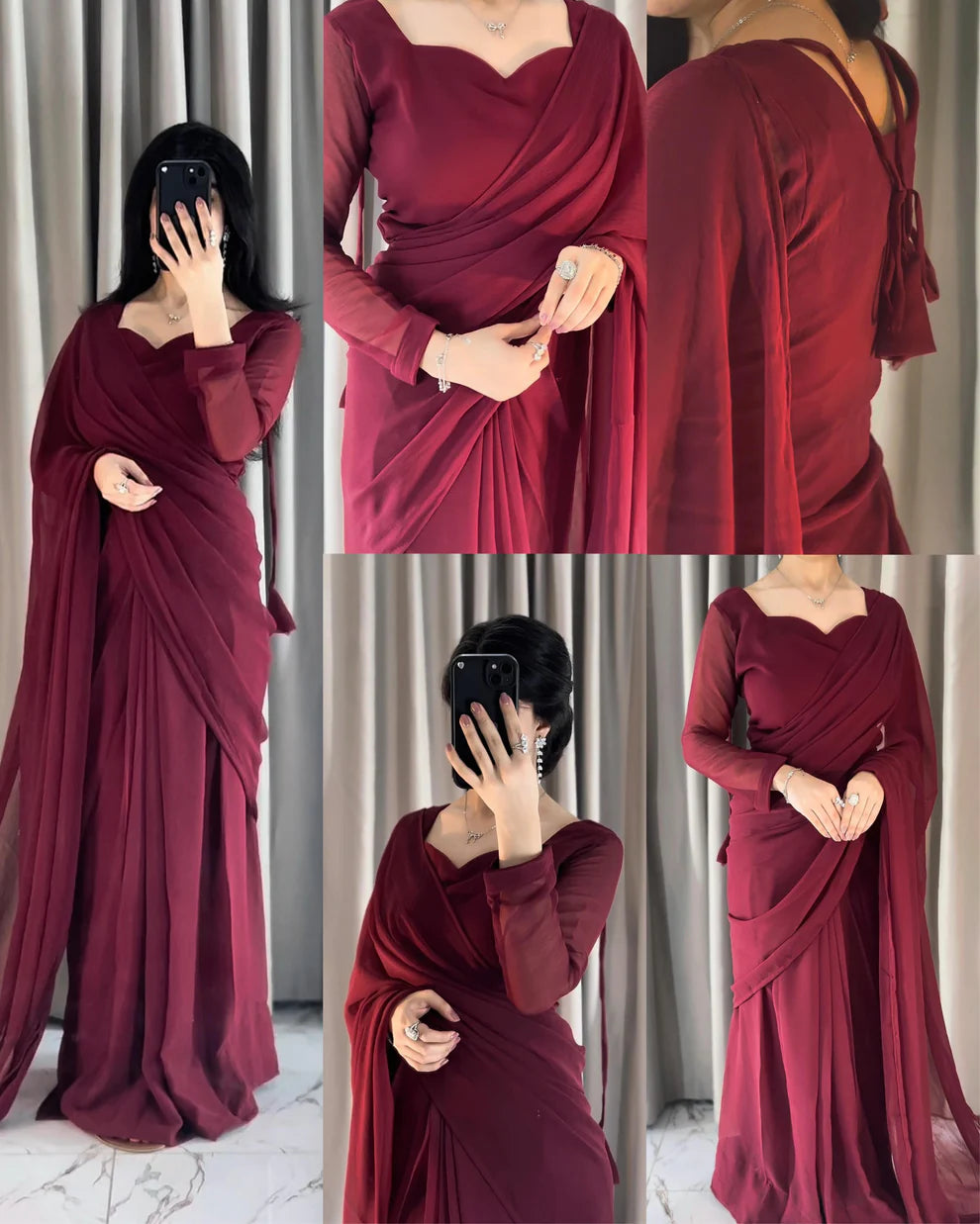 Plain Heart Shaped Neck Grace Signature With Dori Chiffon Saree