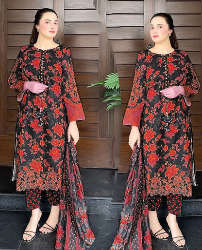Digital Printed 3PCs – Embroidered & Handwork Suit